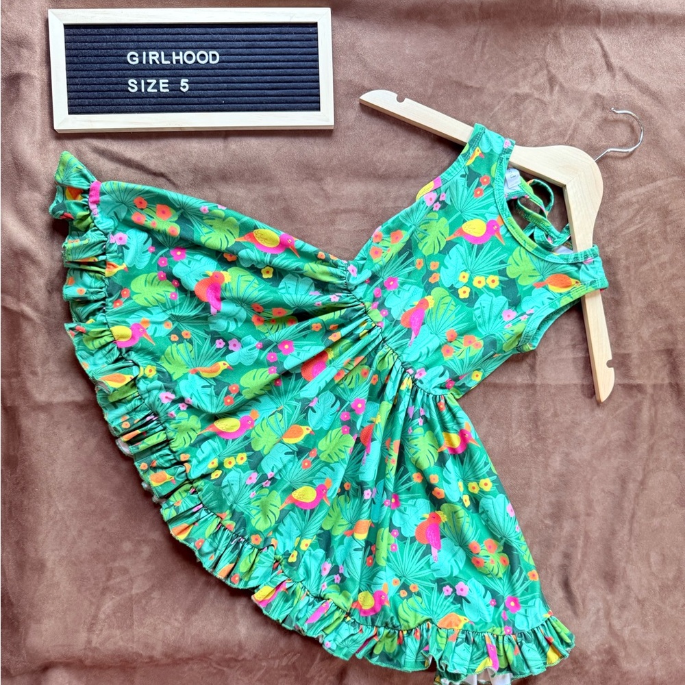 Girlhood Green Tropical Print Twirl Dress